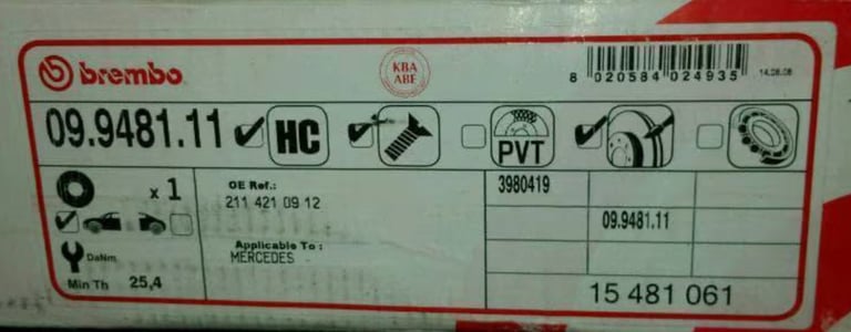 Brembo Brake Discs 09.9481.11 for Mercedes-Benz E320cdi -Brand New pair (2x)