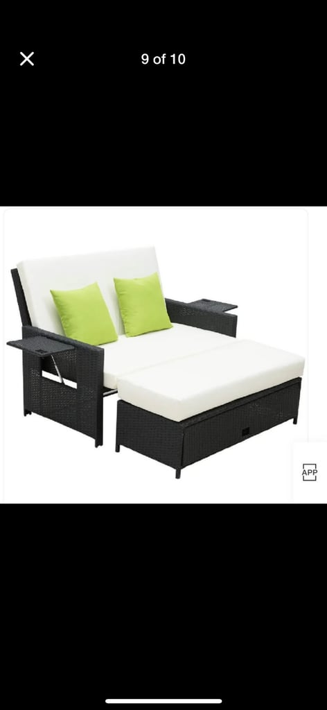 Outsunny Garden Rattan Furniture Set 2 Seater Patio Sun Lounger Daybed Sun Bed