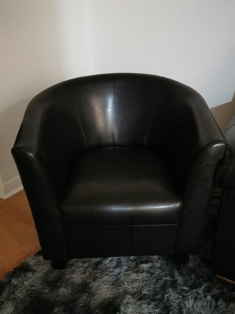 Leather sofa and small chair