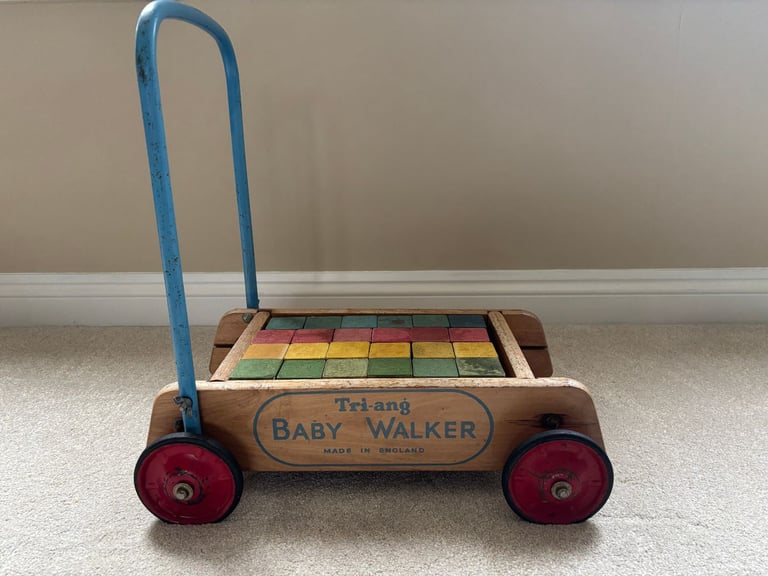image for Tri-ang vintage mid-century baby walker with original wooden blocks