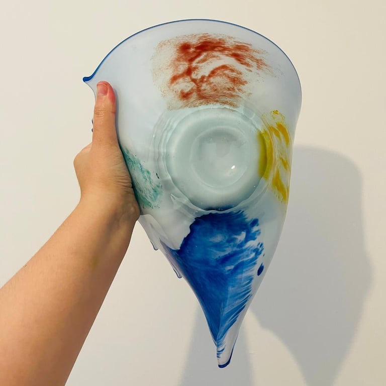 Vintage 1970s Murano Glass Centerpiece Shell Bowl Beautiful Blue 