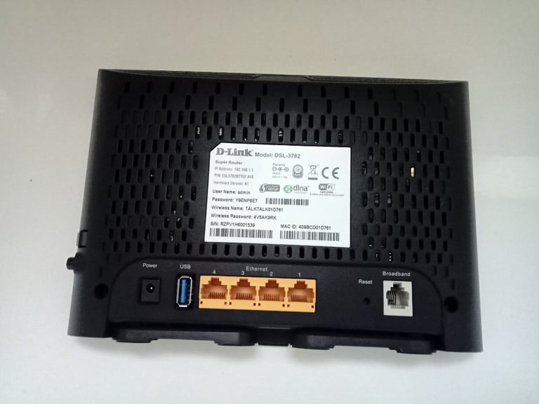 TALK TALK Router Black D-link DSL-3782 Broadband Wireless