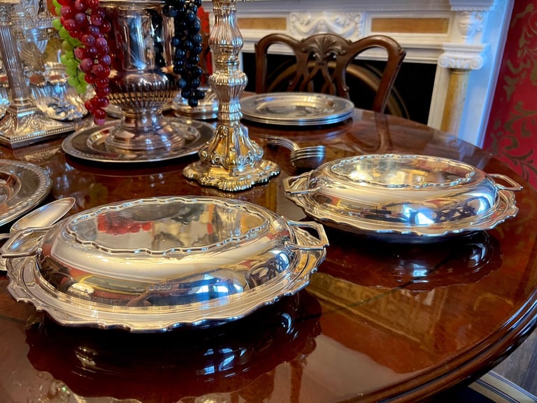 image for 2764g Antique sterling silver hallmarked entree dishes 