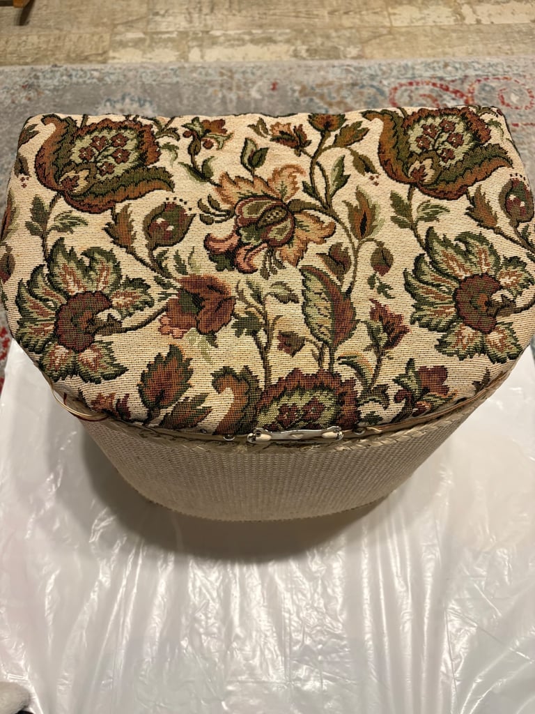 image for Vintage Redmon Storage Ottoman box floral upholstered lid