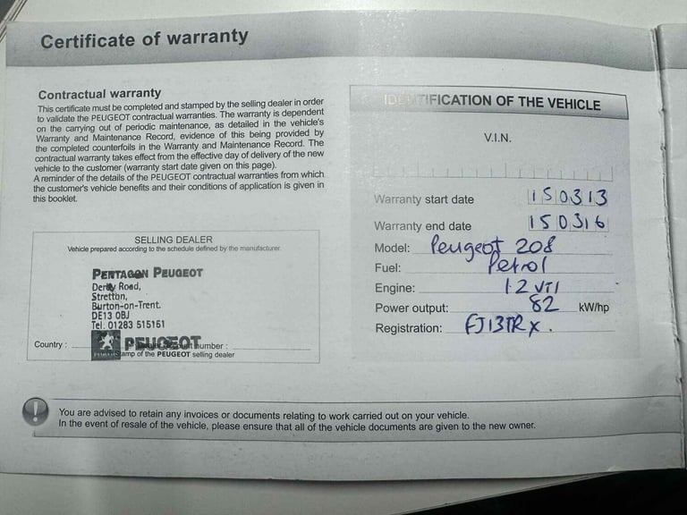 2013 Peugeot 208 1.2 VTi Active 5dr HATCHBACK Petrol Manual