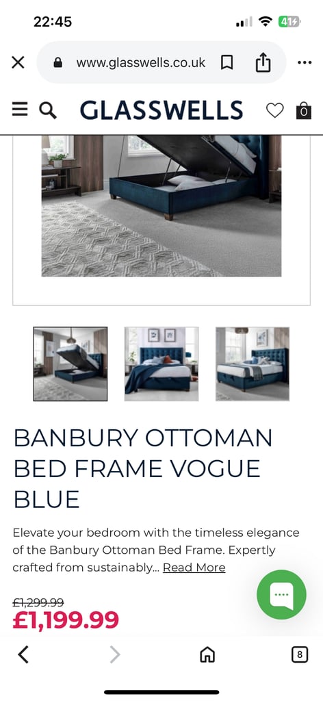 image for King size Glasswells Ottoman Divan Bed base and Luxury Headboard