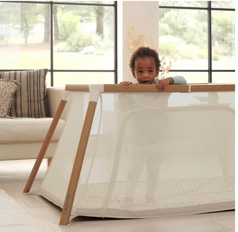 Tutti Bambini CoZee Go 3-in-1 Bassinet, Travel Cot & Playpen - Scandinavian Walnut/Ecru