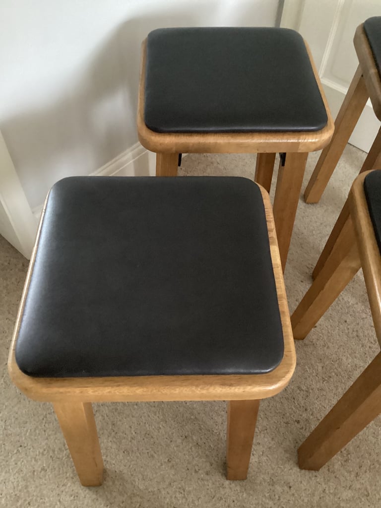 Solid Oak stool faux Leather seat pad