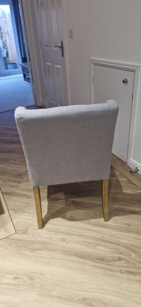 3 linen button back dining chairs 