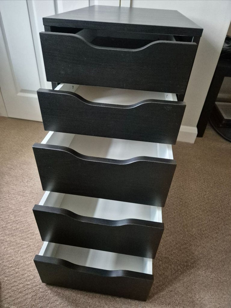 IKEA Alex Drawer unit with 5 drawers in black / black ash - 36cm wide x 58cm deep x 70cm tall