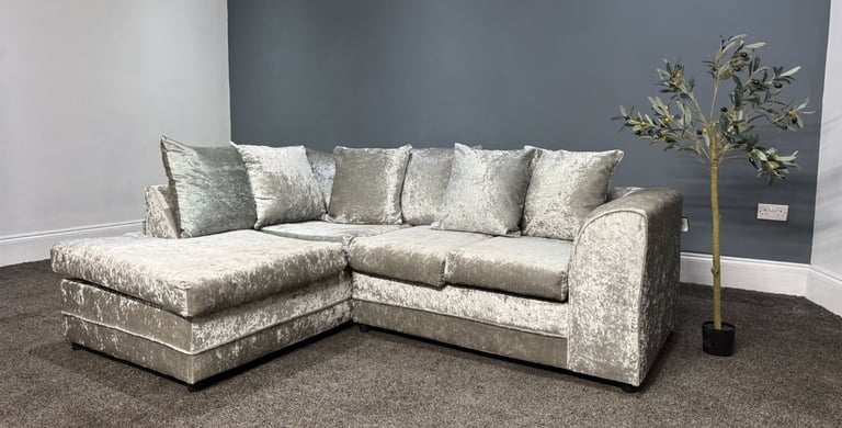 Wayfair Crushed Velvet Corner Sofa with Scatter Back Cushions 