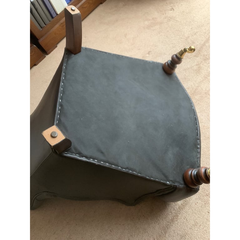 Superb brown leather club chair button back with castors 