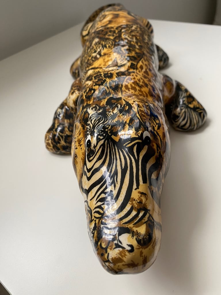 Two Large Ornamental Artworks /Collage Safari print Rhino & Alligator