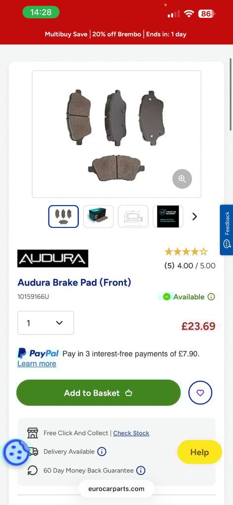 Break pads and discs for ford fiesta eco ecoboost