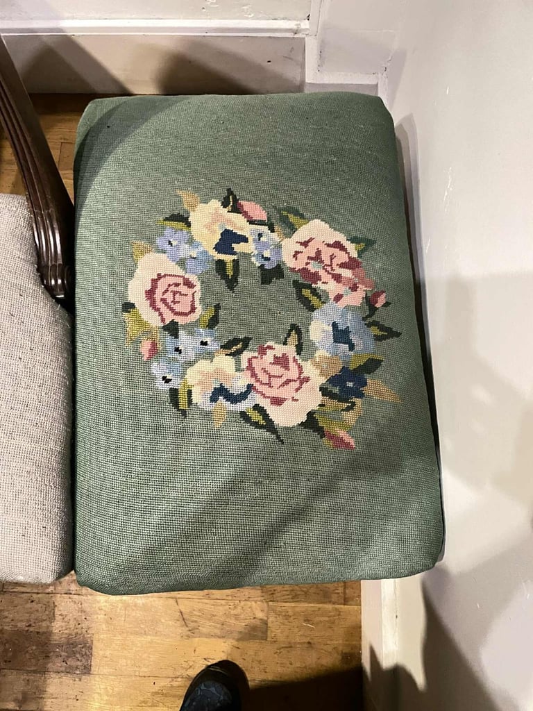 Antique, Small Mahogany Embroidery Foot Stool.