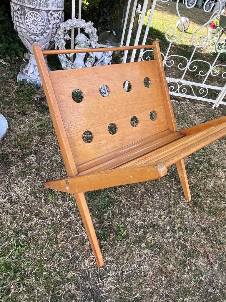 image for 1960s Stol Kamnik of Yugoslavia Vintage Beech Wood Magazine Rack  