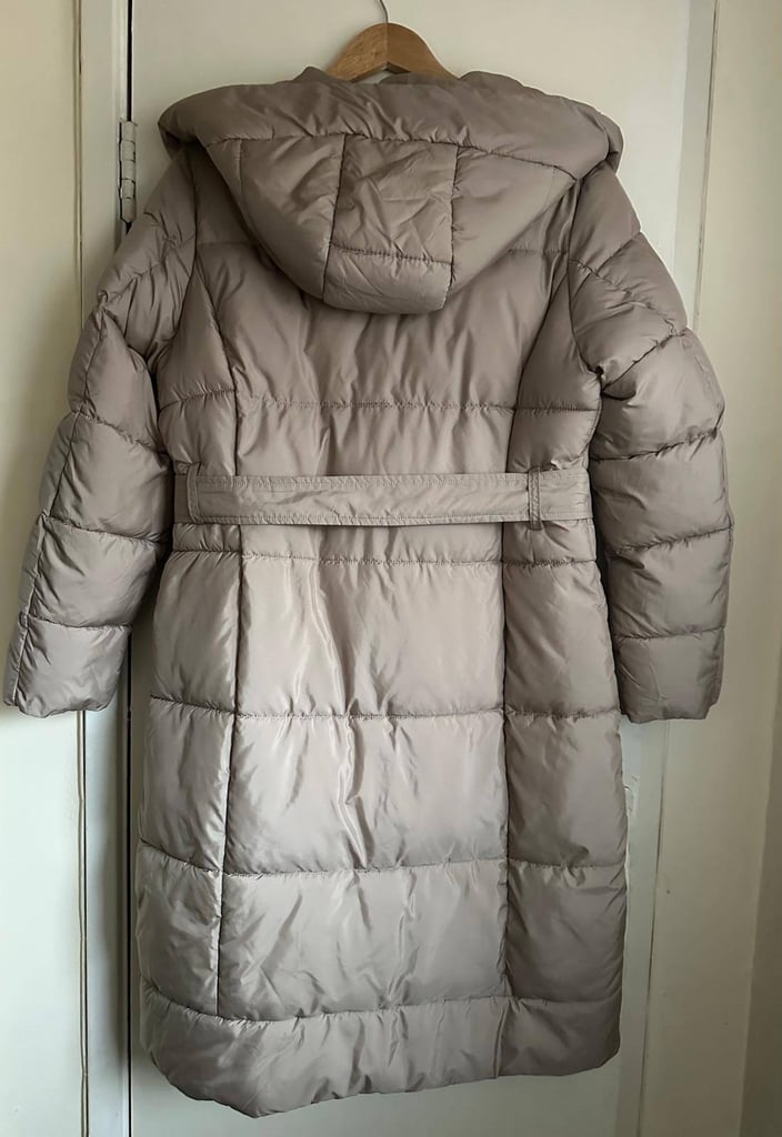 New Lipsy Women's Puffer Beige Hooded Coat with tag and belt - size 10