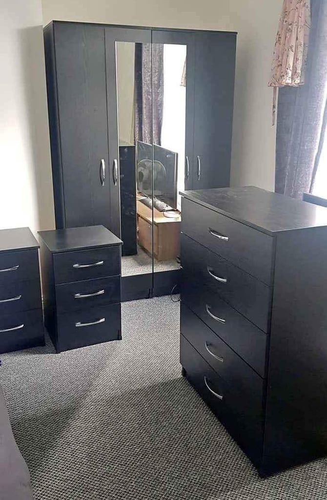Modern Bedroom Furniture. Bedroom Suit Includes Bedside Tables, Chest of Drawers and Wardrobes