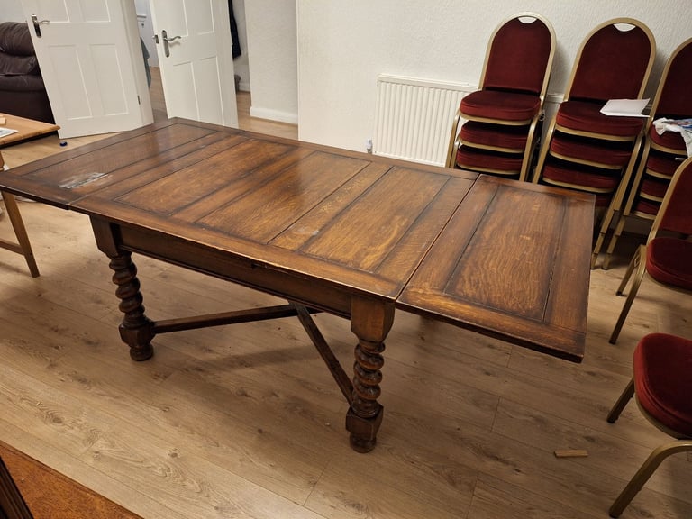 Vintage extending draw leaf dining table, barley twist