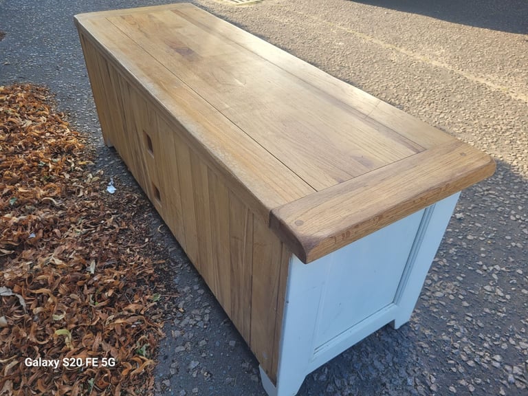 Solid oak topped television unit, delivery available 