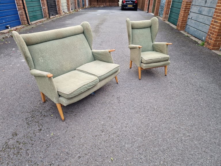 image for Vintage Sofa & Armchair In Original Fabric - Possibly by Parker Knoll