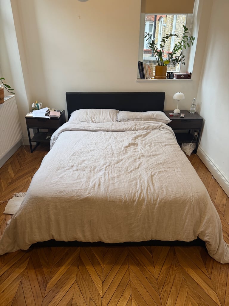 2x Leather Double Beds and Mattresses