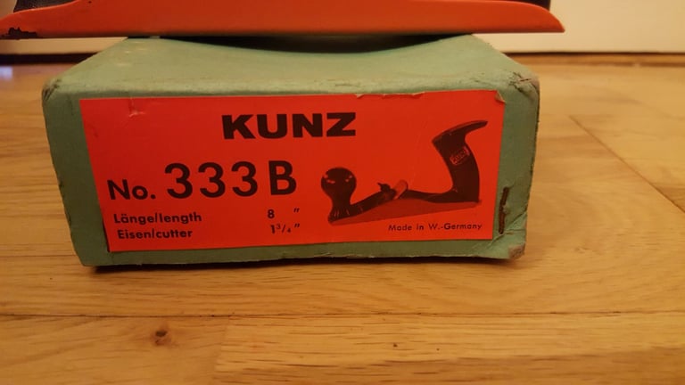 kunz 333b 8 inch length & 1 3/4 inch cutter orange plane boxed west germany 