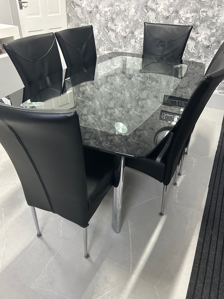 image for Glass Dining Table with 6 Chairs