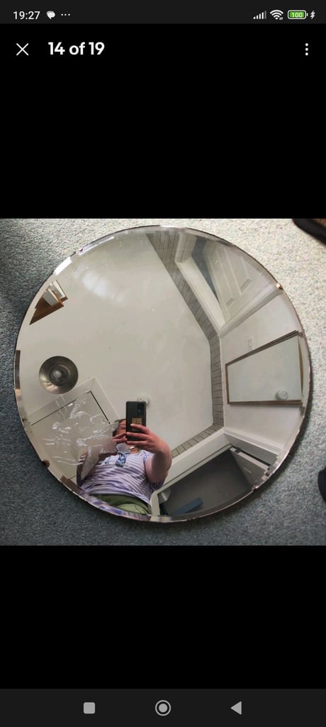 image for Vintage Art Deco Bevelled Edge Hanging Mirror flying ducks On Chain round etched