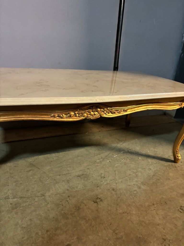 Large marble top gilt frame coffee table 