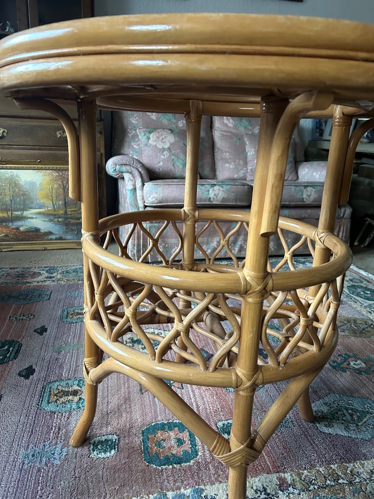 Glass top bamboo table