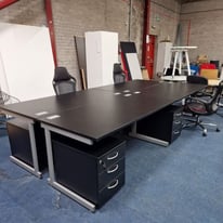 Used black desks and matching under desk pedestals, huge Glasgow Showroom