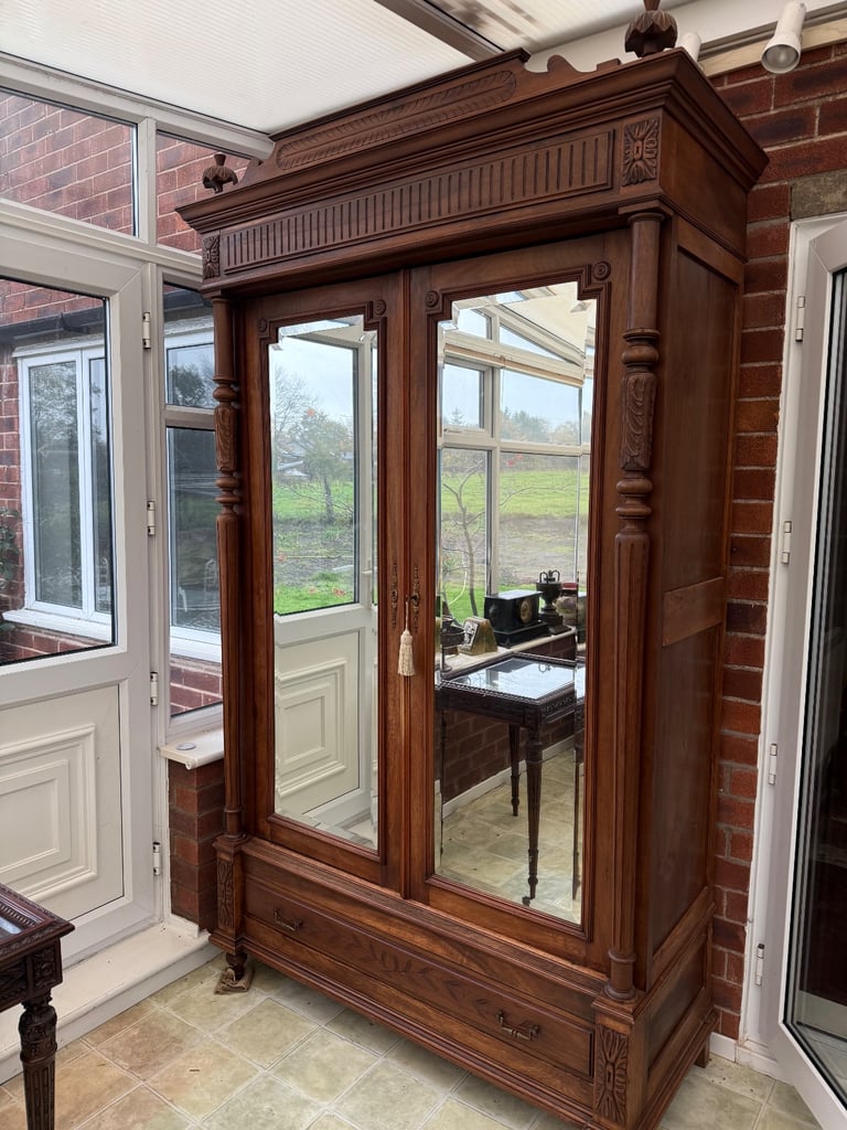 Stunning Antique French Walnut Mirrored Armoire Wardrobe