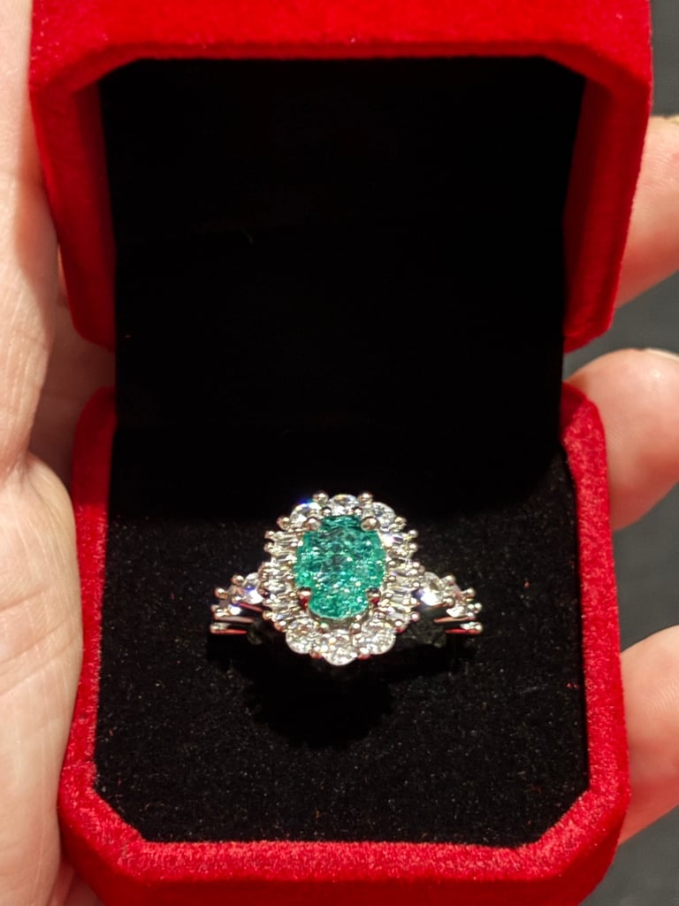 Sterling Silver Paraiba Tourmaline Ring Size P/Q