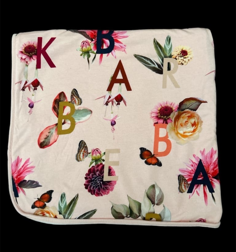 Pink Letters Alphabet Baby Blanket Cot Blanket Comforter Soother 28x26” Made By Baker