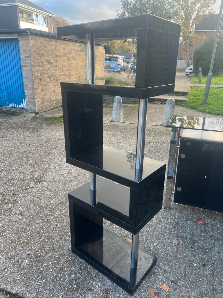 image for Freestanding tall Black Hi-Gloss Shelf unit