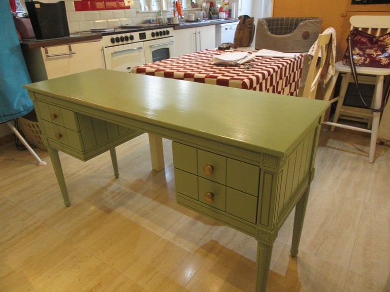VINTAGE Green Painted Wooden Desk/Dressing Table