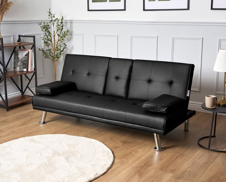 Manhattan Sofa Bed 2 Seater Faux Leather Click Clack - Black