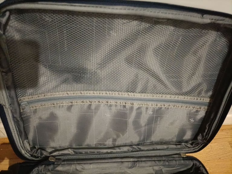 Suiss Polo Cabin luggage suitcase. Used once. 52cm x 34cm x 25cm. Dark blue. Includes new padlock 
