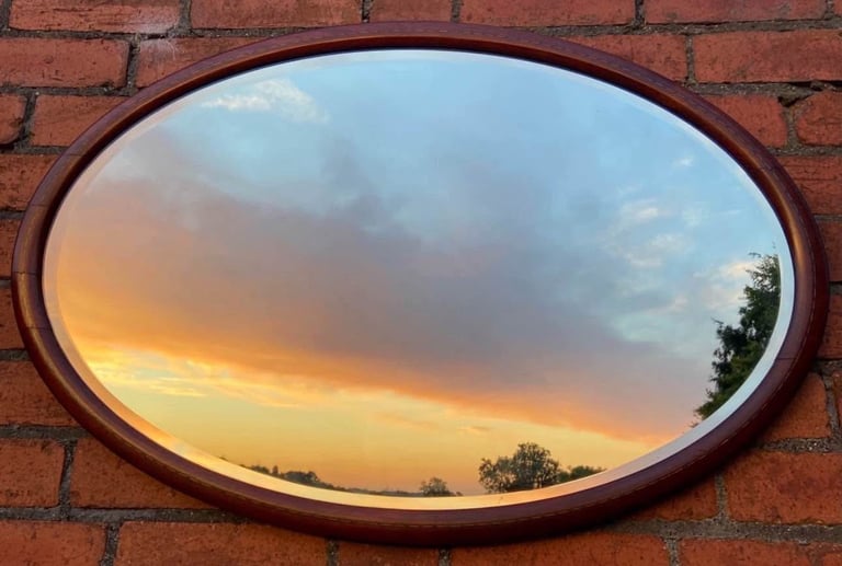 Antique, Edwardian, Oval, Mahogany mirror