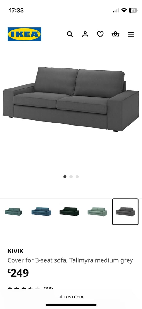 image for Ikea 3 seat kivik sofa covers Tallmyra grey