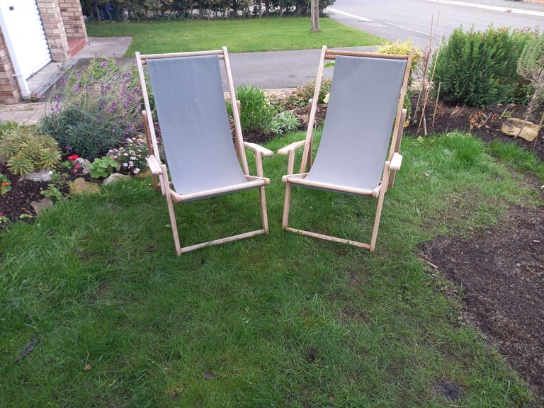 2 old style wooden garden deckchairs.collection only.