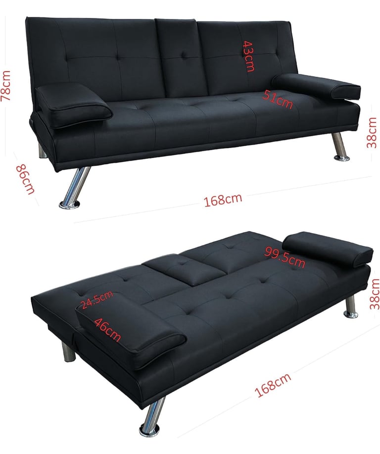 Faux Leather Folding Sofa Bed With Cup Holders Cinema Style (Grey)
