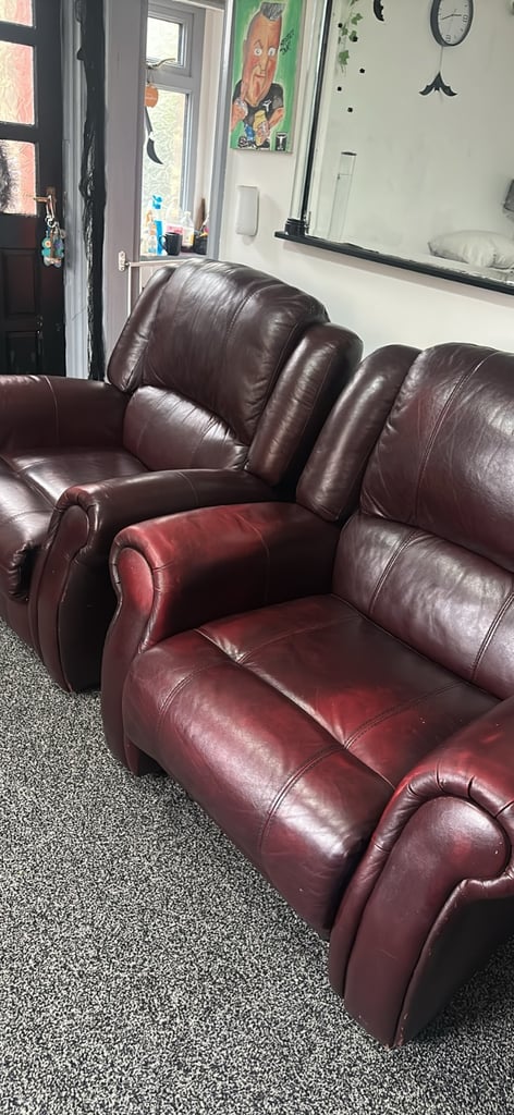 image for Red leather recliners 