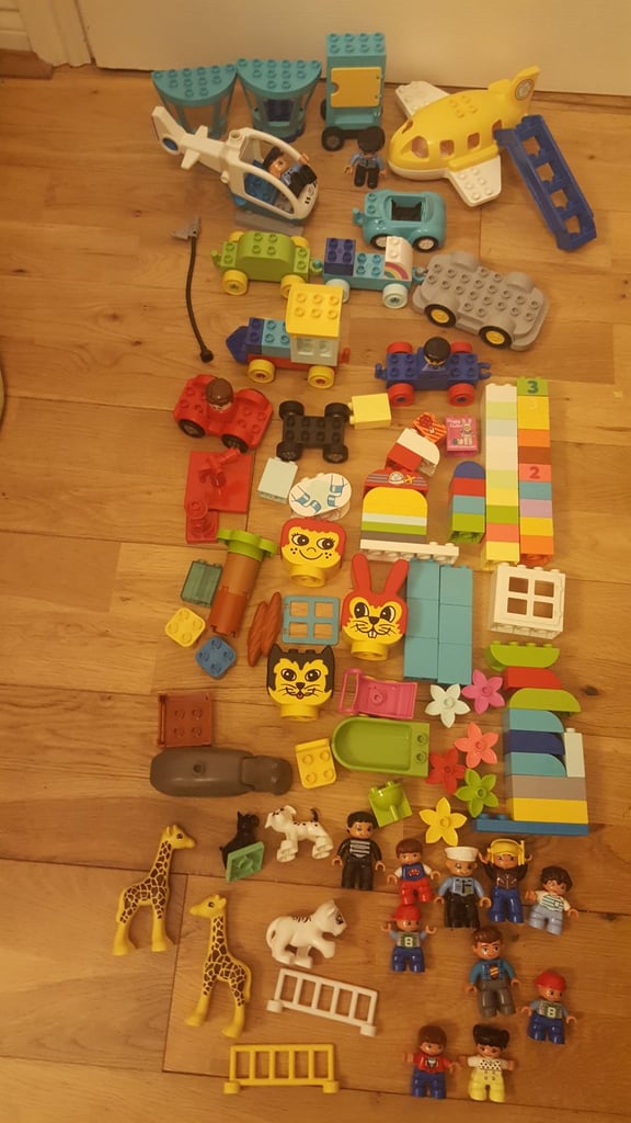 image for lego duplo aeroplane, vehicles, people figures, animals bundle.