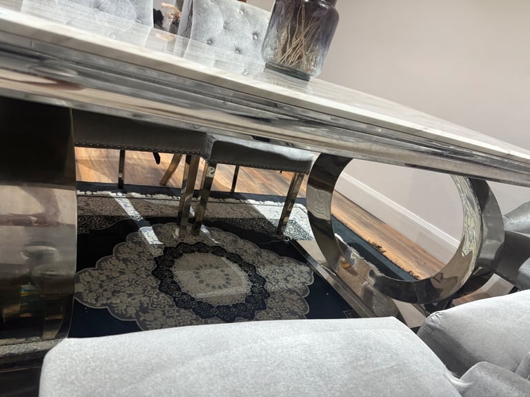 Ariana Marble 1.8m Dining Table with 6 Cheshire Plush Velvet Knocker Chairs