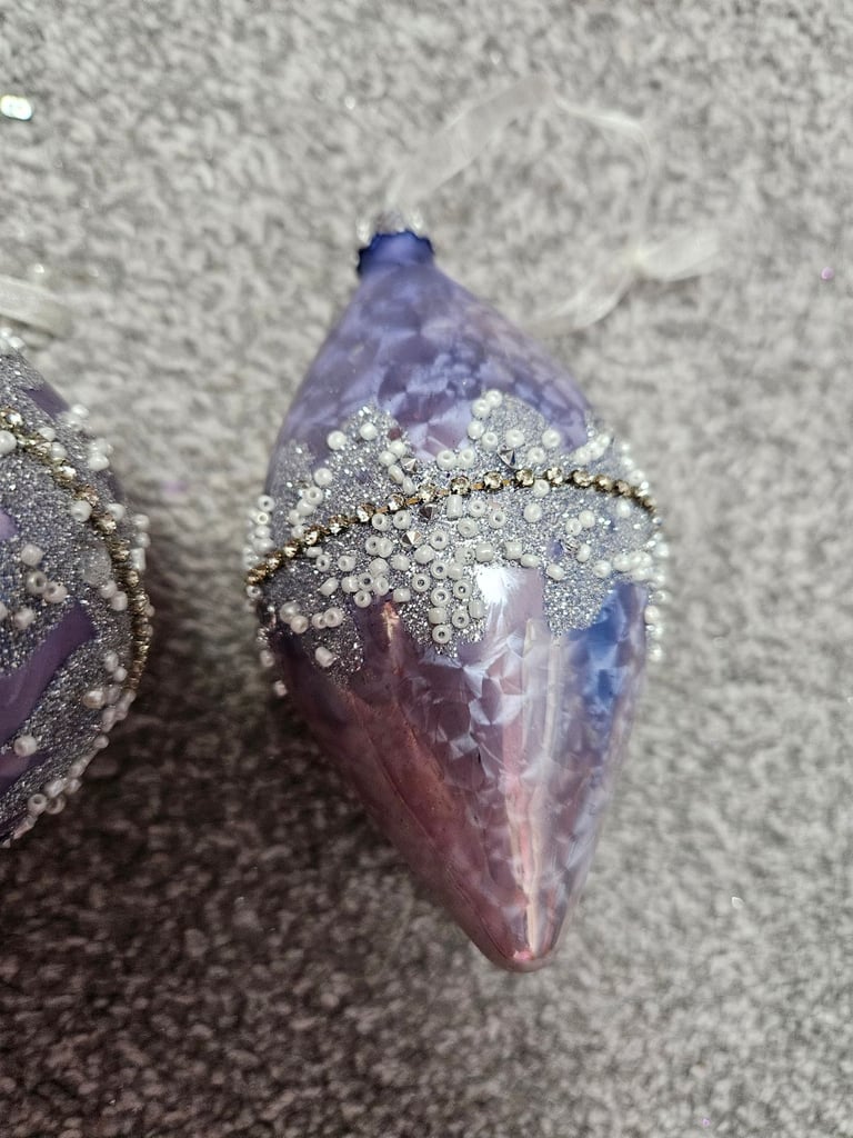 Christmas Tree Decorations Purple Liliac Glass Baubles From Taskers Rrp £7.99 Each