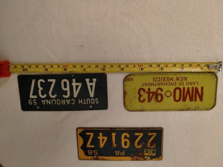 Vintage USA state  License Plates. New Mexico, Pennsylvania, South Carolina