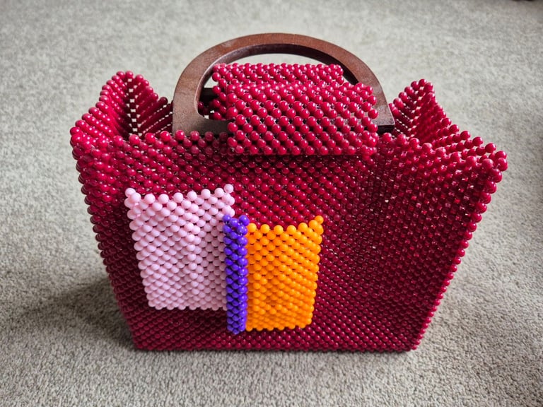 Brand New Red Acrylic Bead handbag and purse, handmade in Ghana