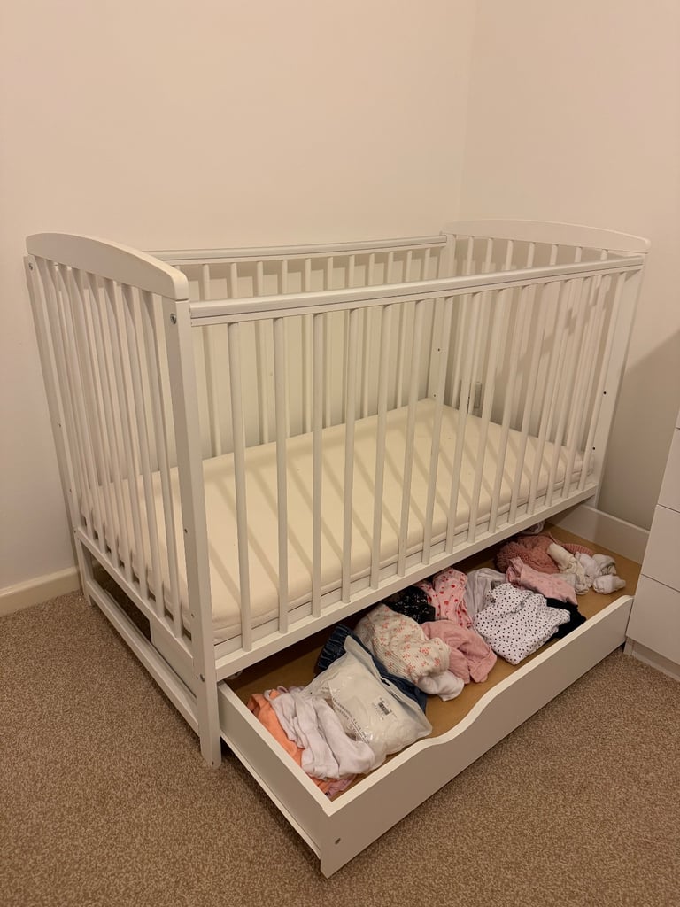 Baby Cot with teething sides and drawer